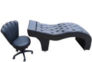 Maca Estética Joe 60X180 cm + Cadeira Mocho Couro Preto Facial Cílios E Sobrancelhas Mz Decor