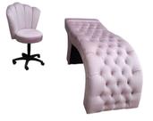 Maca Estética Joe 60X180 cm + Cadeira Mocho Veludo Rosê Facial Cílios E Sobrancelhas Mz Decor
