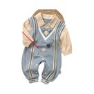 Macacão Azul Apricot Para Bebê Menino Com Mangas Longas, Patchwork, Gravata Borboleta E Gola