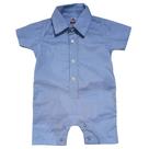 Macacao bebe banho de sol social curto tricoline xadrez com elastano - azul