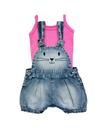Macacão Bebê Jardineira Jeans com Body Gatinha