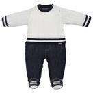 Macacão Bebê Longo Casaco Tricô Tranças e Jeans Escuro Upi Uli Macacão Bebê Longo Casaco Tricô Tranças e Jeans Escuro Upi Uli