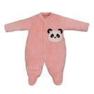 Macacão Bebê Longo Fleece Pelúcia Rosa Panda Bordada Upi Uli Tamanho:P (1-3 meses)