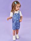 Macacão Bebê Menina Corações Natural E Azul Jeans Médio Cinti