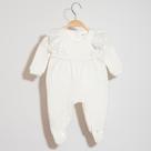 Macacão Bebê Menina Tricot com Renda Floral Off White Bbeka
