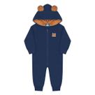 Macacão Bebe Menino Zíper Soft Térmico Ursinho Capuz Inverno