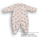 Macacão Bebê Suedine Branco Estampado Raposinha Upi Uli