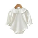 Macacão Branco De Algodão Para Bebê Menina 0-24M Com Gola Bordada Primavera