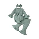 Macacão Casual De Outono Inverno Para Menina Com Laço Frontal Em Camadas Duplas E Mangas Largadas Em