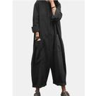 Macacão Casual Oversized Feminino Para Outono, Romper Solto Com Bolsos E Gola Alta Macacão Casual Oversized Feminino Para Outono, Romper Solto Com Bolsos E Gola Alta