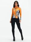 Macacão Ciclismo Feminino Laranja Flowers Black Savancini (3502FB)