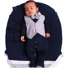 Macacão com Colete e Boné Meu Pequeno Baby Listras Marinho Macacão com Colete e Boné Meu Pequeno Baby Listras Marinho