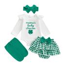 Macacão com estampa de trevo, saia tutu, polainas e conjunto de bandanas Macacão com estampa de trevo, saia tutu, polainas e conjunto de bandanas
