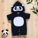Macacão curto de bebê capuz bichinhos panda preto