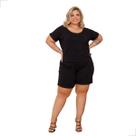 Macacão Curto Feminino Ombro A Ombro Com Bolsos Plus Size