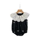 Macacão De Algodão Para Bebê Menina Recém-Nascida 0-24M Com Gola Em Pétala E Bordado De Laço, Roupa Macacão De Algodão Para Bebê Menina Recém-Nascida 0-24M Com Gola Em Pétala E Bordado De Laço, Roupa