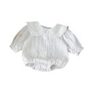 Macacão De Bebê Branco Com Bolinhas, Design De Gola De Boneca Em Algodão, Roupas Novas Para Outono E Macacão De Bebê Branco Com Bolinhas, Design De Gola De Boneca Em Algodão, Roupas Novas Para Outono E