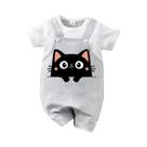 Macacão De Bebê Com Estampa De Gato Preto, Unissex, Verão, Manga Curta, Com Suspensório, 0-18 Meses Macacão De Bebê Com Estampa De Gato Preto, Unissex, Verão, Manga Curta, Com Suspensório, 0-18 Meses