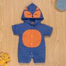 Macacão de Bebê Curto Com Capuz Bichinho Bordado Raposa Azul