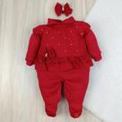 Macacão de bebê menina Eduarda - com laço de cabelo Macacão de bebê menina Eduarda - com laço de cabelo