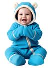 Macacão de Bebê PATPAT com Capuz, Forro de Fleece e Pé 0-3 Meses Azul