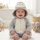 Macacão De Bebê Pinguim peludo Com Capuz E Orelhinha Macio Macacão De Bebê Pinguim peludo Com Capuz E Orelhinha Macio