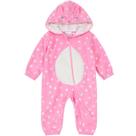 Macacão de Bebê Térmico com Proteção UV50+ Coelho Gatinho Rosa Poá com Capuz e Zíper Inverno Brandili Menina