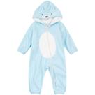 Macacão de Bebê Térmico com Proteção UV50+ Coelho Urso Azul Listrado com Capuz e Zíper Inverno Brandili Menino