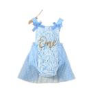 Macacão De Chiffon Azul Com Laço Para Bebê Menina 0-24 Meses, Bodysuit Fashionável De Verão