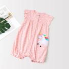 Macacão de manga curta estilo romper com unicórnio rosa Macacão de manga curta estilo romper com unicórnio rosa