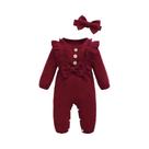 Macacão De Manga Longa Com Babados Para Bebê Menina Recém-Nascida Com Faixa De Cabelo, Roupa De Macacão De Manga Longa Com Babados Para Bebê Menina Recém-Nascida Com Faixa De Cabelo, Roupa De