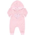 Macacão de pelo rosa bebê coração com capuz Kiko Baby