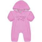 Macacão de pelo rosa bebê coração com capuz Kiko Baby