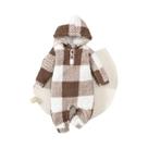 Macacão de Pelúcia Xadrez para Bebê - Manga Comprida e Capuz - Ideal para o Inverno