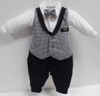 Macacão Denim Luxo Bebê Menino Colete Gravata Lessa B8940