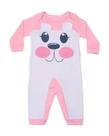 Macacão Em Algodão Cachorrinho Rosa Chiclete e Branco Feminino