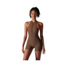 Macacão Esportivo Feminino Sexy Sem Costas Com Efeito Empina Bumbum, Sem Mangas, Com Zíper, Para