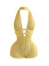 Macacão feminino BEAUDRM de verão Halter Deep V amarelo manteiga Macacão feminino BEAUDRM de verão Halter Deep V amarelo manteiga