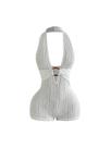 Macacão feminino BEAUDRM de verão Halter Deep V sem encosto branco Macacão feminino BEAUDRM de verão Halter Deep V sem encosto branco