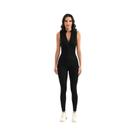 Macacão Feminino Canelado Sem Mangas Com Zíper Frontal Para Ioga E Treino, Sem Costura, Justo Ao Macacão Feminino Canelado Sem Mangas Com Zíper Frontal Para Ioga E Treino, Sem Costura, Justo Ao