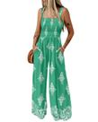 Macacão feminino casual solto ChicMe, verde floral, GG