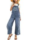 Macacão feminino chouyatou, babador jeans, azul floral, XS