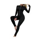 Macacão feminino cor sólida manga comprida com zíper cintura emagrecimento esportes yoga Macacão feminino cor sólida manga comprida com zíper cintura emagrecimento esportes yoga