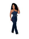 Macacão feminino jeans laycra com cinto