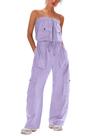 Macacão feminino LAMISSCHE, calça cargo sem alças, roxo claro XS