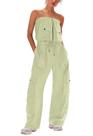 Macacão feminino LAMISSCHE, calça cargo sem alças, verde claro M
