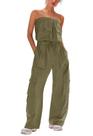 Macacão feminino LAMISSCHE, calça cargo sem alças, verde militar, S