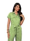 Macacão Feminino Longo Jacquard Com Botão E Gola Camisa