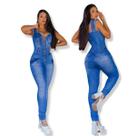 Macacão feminino longo jeans com lycra e alça com elastec