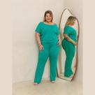 Macacão Feminino Longo Manga Curta Verão Plus Size